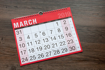 Calendar Showing March 2019
