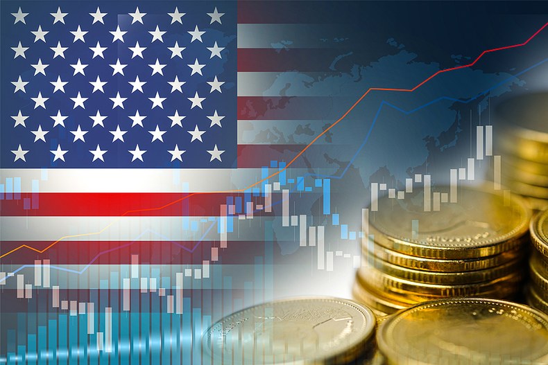 USA Flag with Stock Market Data