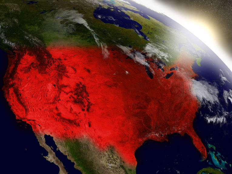 USA From Space in Red