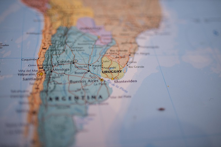 Uruguay on Blurred Map of South America
