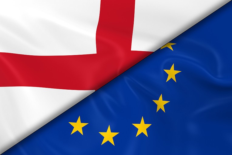 Flags of England and the EU Divided
