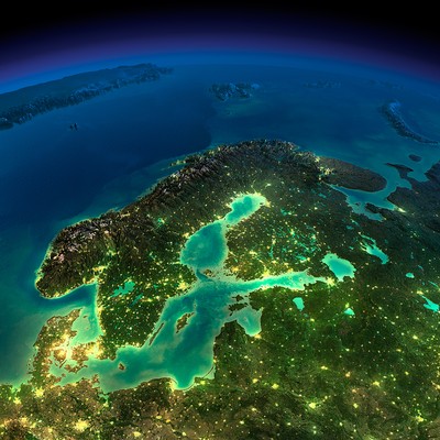 Scandinavia at Night from Space